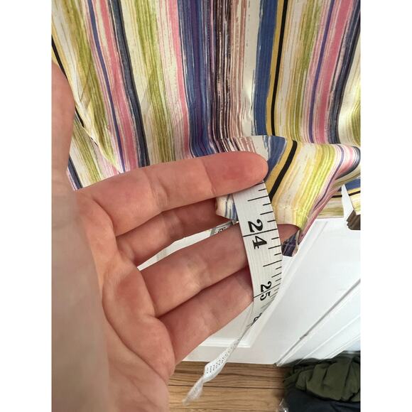 Ann Klein Women's 8 100% Silk Retro Print Multi Stripe Button Up Blouse Top - Picture 7 of 11